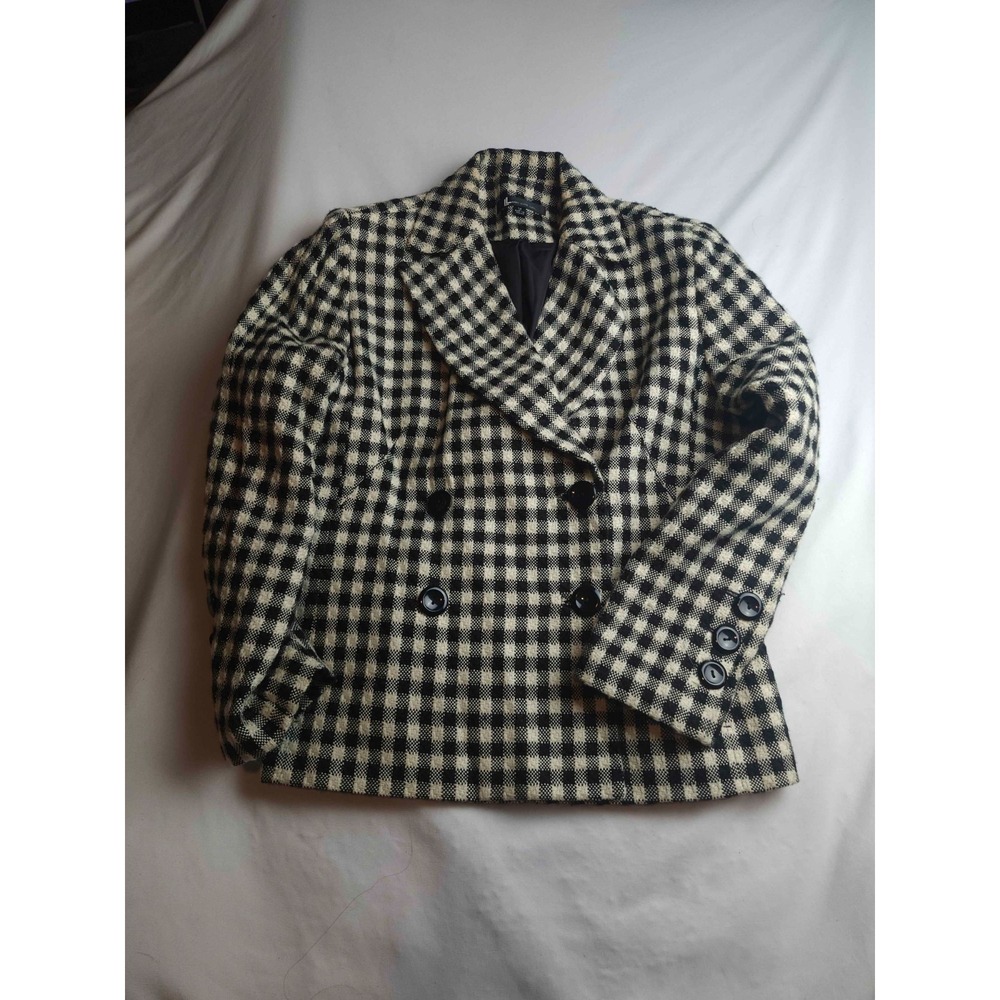 Larry Levine Suits Blazer Womens 14 Black White Gingham Woven Double Breasted